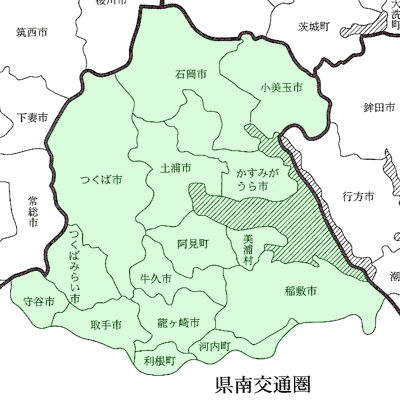 つくば市のフジ急タクシーの送迎可能エリアの地図画像